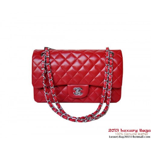 Chanel A01112 Klassieke Flap Bag Rood Schapenvacht Zilver