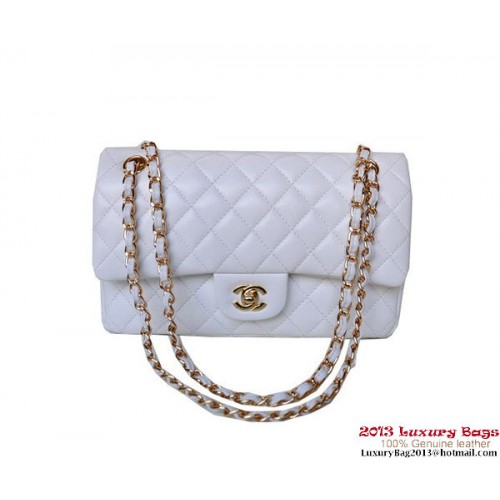 Chanel A01112 Classic Flap Bag Wit Schapenvacht Goud