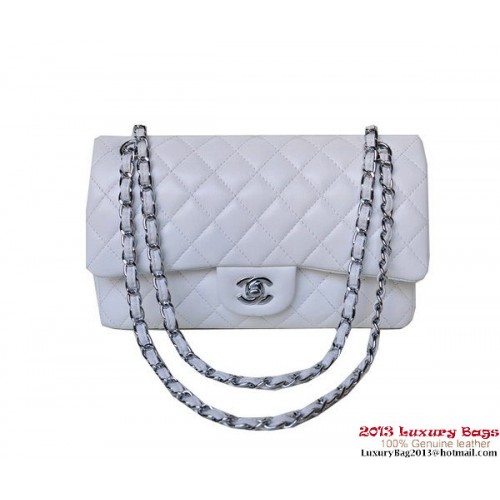 Chanel A01112 Klassieke Flap Bag Wit Schapenvacht Zilver