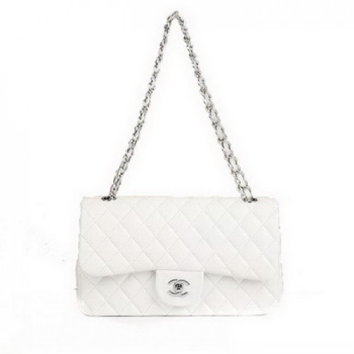 Chanel 2.55 Series Flap Bag A01112 Wit Leer Zilver Hardware