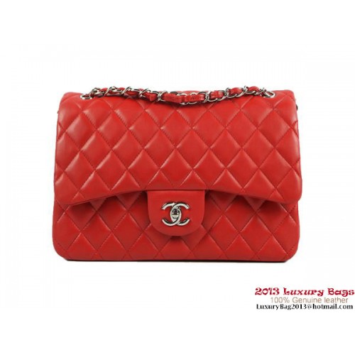 Chanel A01113 Klassieke Flap Bag Rood Origineel Leer Zilver