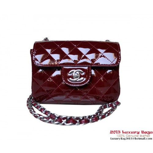 Chanel A01115 mini Flap Bag Bordeaux Lakleer Zilver
