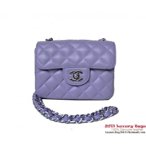 Chanel A01115 mini Flap Bag Violet Schapenvacht Leer Zilver
