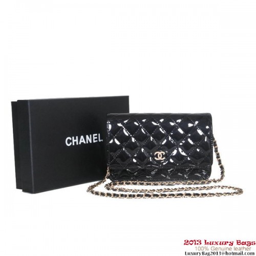 Chanel A30193 Zwart Lakleer Flap Bag Goud