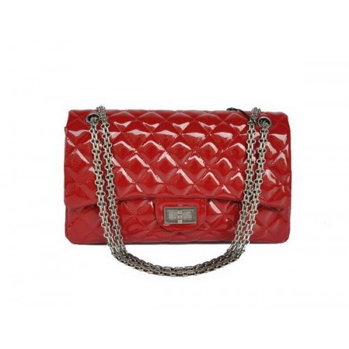Dames Chanel A30227 Rood Lakleer Jumbo Flap Bags Zilver