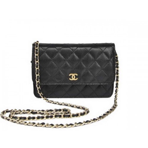 Nieuwe Goedkope Chanel A33814 Black Grain Leather Flap Bag Gold