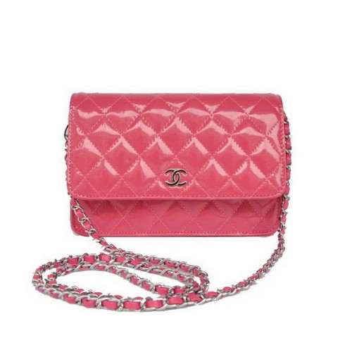Topkwaliteit Chanel A33814 Perzik Lakleer Flap Bag Zilver