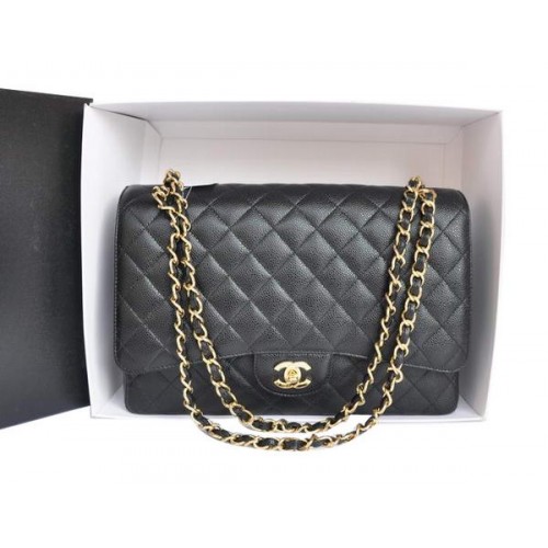 Chanel A47600 Zwart Origineel Kaviaar Leer Jumbo Flap Bag Goud