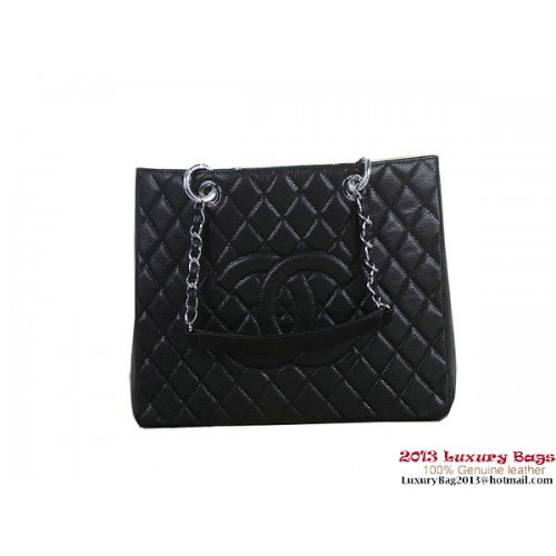 Chanel A50995 Zwart Originele Cannage Leren Schoudertas Zilver