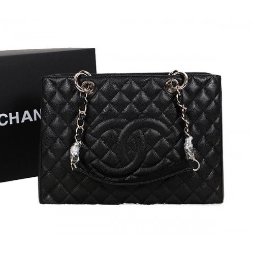 Chanel A50995 Zwart Origineel Leren Schoudertas Zilver
