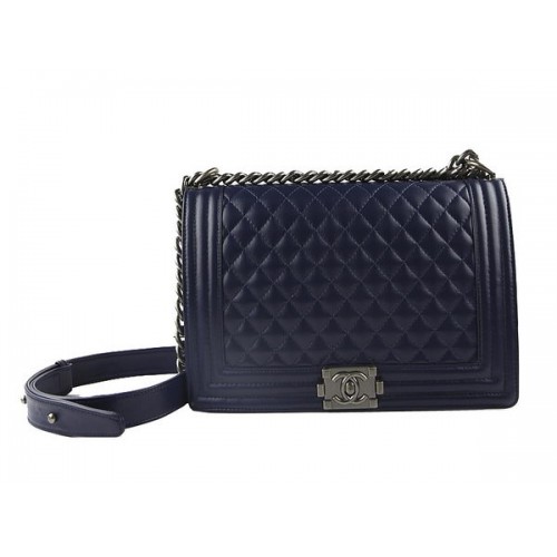 Chanel A67026 Royalblue Grote Le Boy Flap Schoudertas Zilver