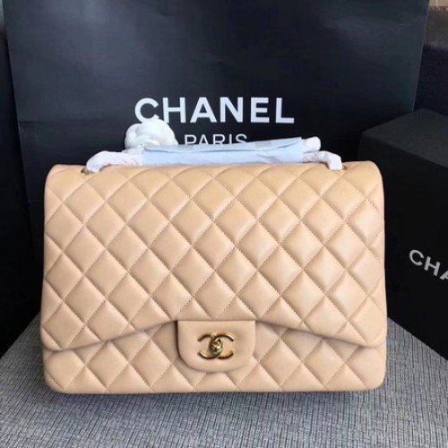Chanel Maxi gewatteerde klassieke flap tas abrikoos schapenvacht leer A58601 goud