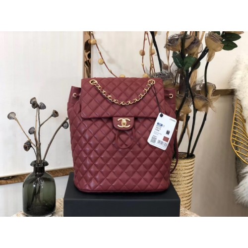 Chanel Rugzak Schapenvacht Origineel Leer 83431 Burgundy