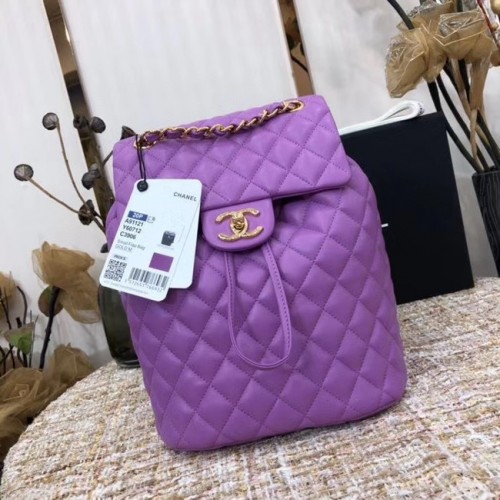 Chanel Rugzak Schapenvacht Origineel Leer 83431 Lavendel