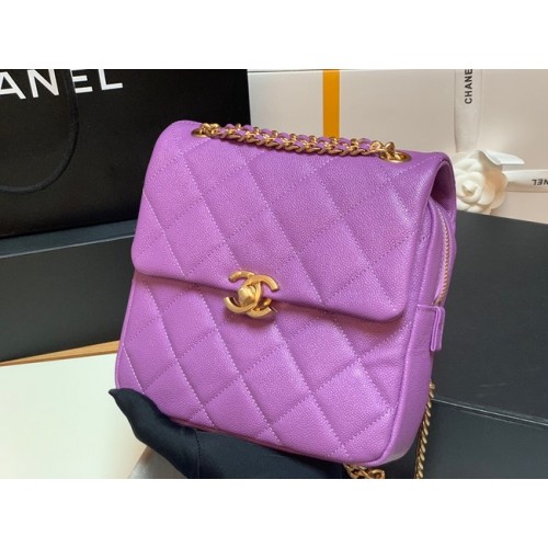 Chanel rugtas van generfd kalfsleer Origineel leer AS3108 Lavendel