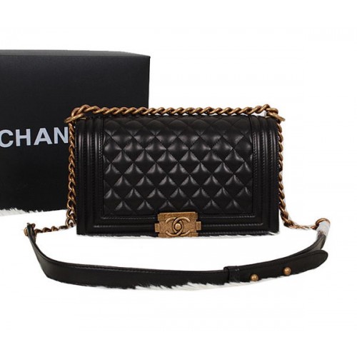 Chanel Zwart Sheppskin Leren Le Boy Flap Schoudertas A67086 Goud