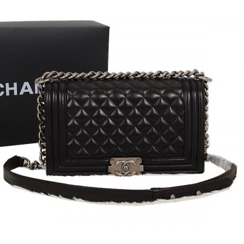 Chanel Zwart Schapenleer Le Boy Flap Schoudertas A67086 Zilver
