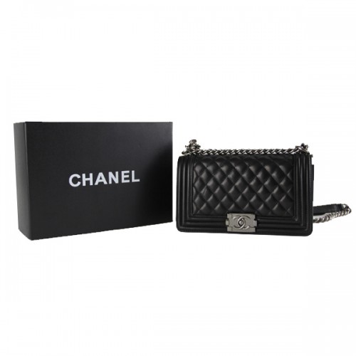 Chanel Boy 2014 Flap schoudertas in originele schapenvacht A67086 zwart