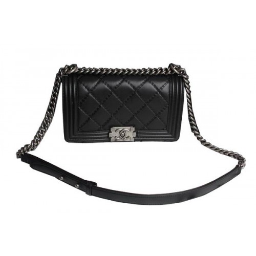 Chanel Boy Flap Schoudertas Zwart Kalfsleer A67086 Zilver