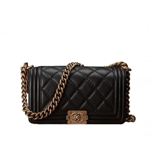 Chanel Boy Flap Schoudertas Zwart Origineel Kalfsleer A67086 Goud