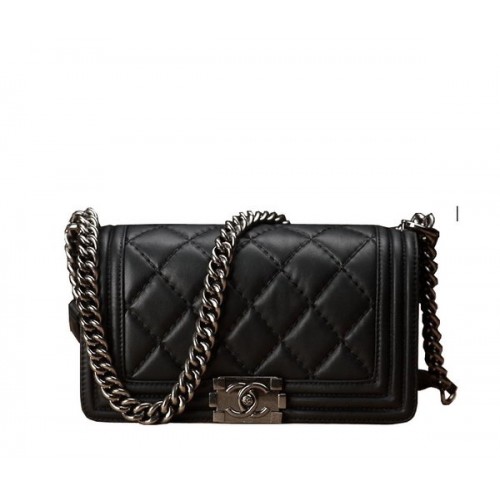 Chanel Boy Flap Schoudertas Zwart Origineel Kalfsleer A67086 Zilver