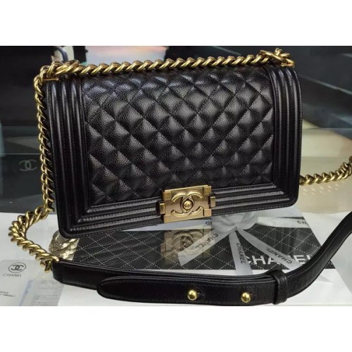 Chanel Boy Flap Schoudertas Zwart Origineel Kalfsleer A8708 Brons