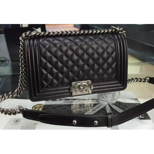 Chanel Boy Flap Schoudertas Zwart Origineel Kalfsleer A8708 Zilver
