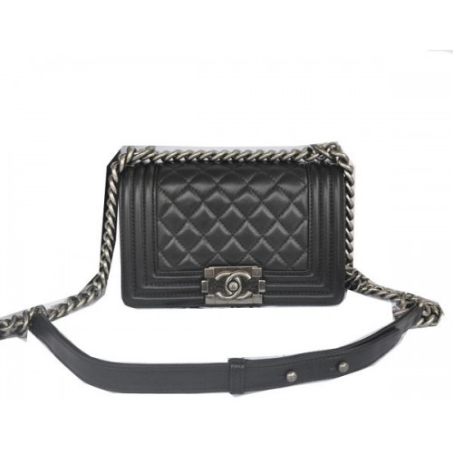 Chanel Boy Flap Schoudertas Zwart Origineel Lamsleer CHA67085 Zilver