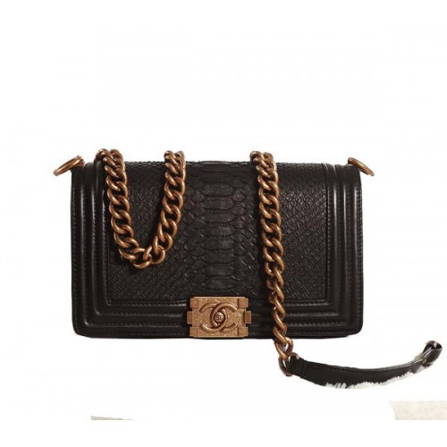 Chanel Boy Flap Schoudertas Zwart Origineel Slangenleer A67086 Goud