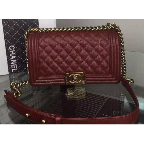 Chanel Boy Flap Schoudertas Bordeaux Origineel Kalfsleer A8708 Brons