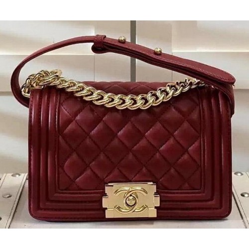 Chanel Boy Flap Schoudertas Bordeaux Origineel Schapenleer A67085 Goud