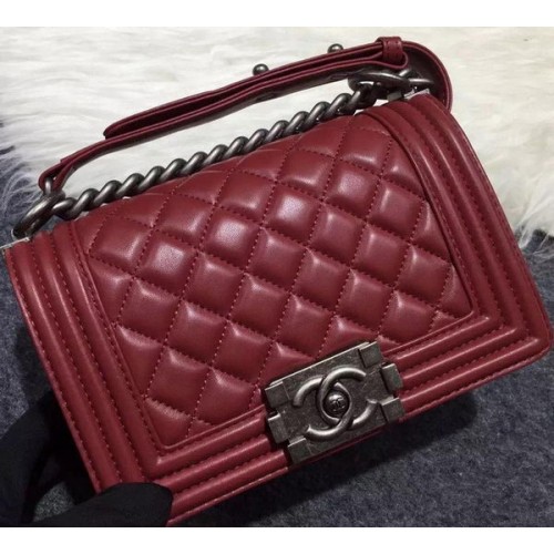 Chanel Boy Flap Schoudertas Bordeaux Origineel Schapenleer A67085 Zilver