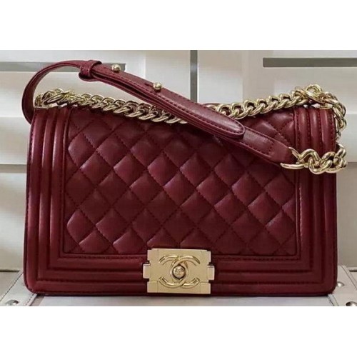 Chanel Boy Flap Schoudertas Bordeaux Origineel Schapenleer A67086 Goud