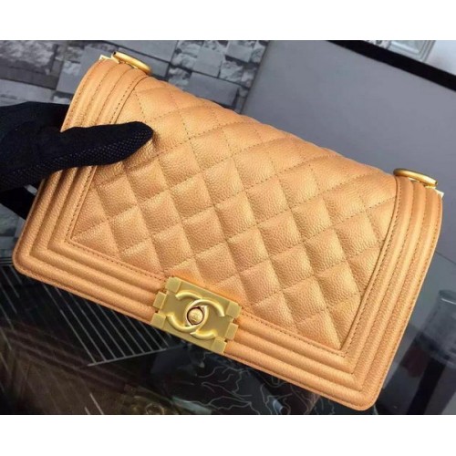 Chanel Boy Flap Schoudertas Goud Origineel Kalfsleer A8708 Goud