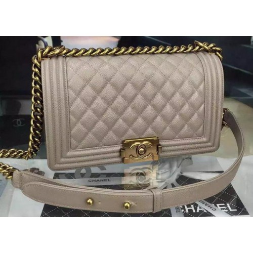 Chanel Boy Flap Schoudertas Grijs Origineel Kalfsleer A8708 Brons
