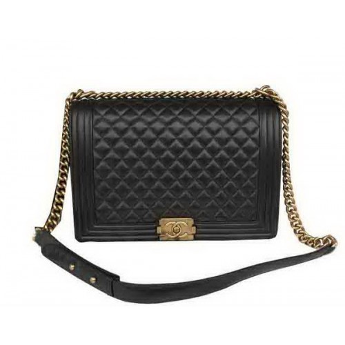 Chanel Boy Flap Schoudertas Origineel Zwart Schapenleer A67087 Goud