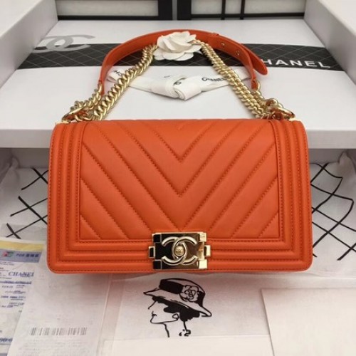 Chanel Boy Flap Schoudertas Origineel Schapenleer A67086 oranje