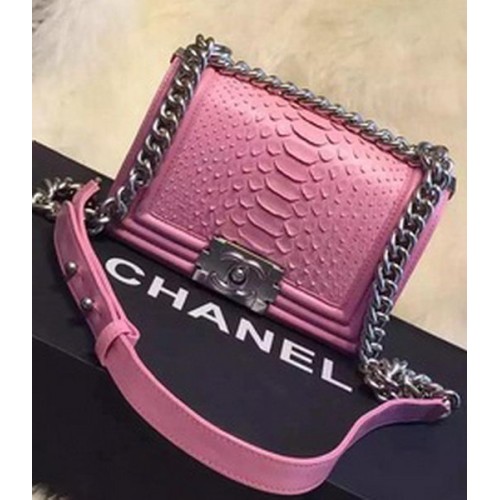 Chanel Boy Flap Schoudertas Python Leer A66094 Roze