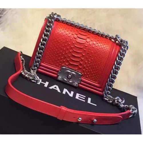 Chanel Boy Flap Schoudertas Python Leer A66094 Rood