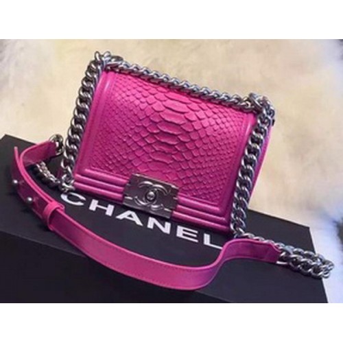 Chanel Boy Flap Schoudertas Python Leer A66094 Roze