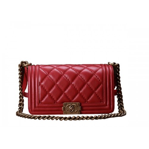 Chanel Boy Flap Schoudertas Rood Origineel Kalfsleer A67086 Goud