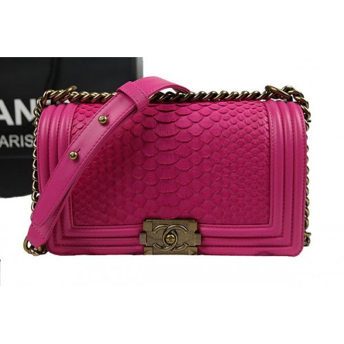 Chanel Boy Flap Schoudertas Rose Origineel Python Leer A67025 Goud