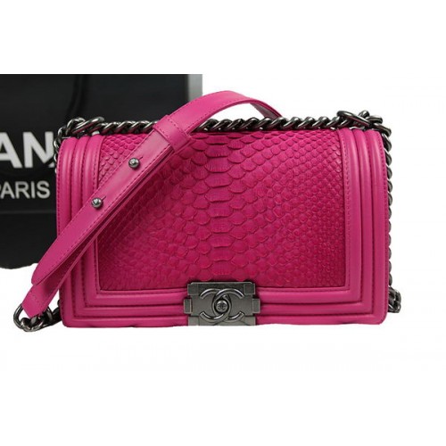 Chanel Boy Flap Schoudertas Rose Origineel Python Leer A67025 Zilver