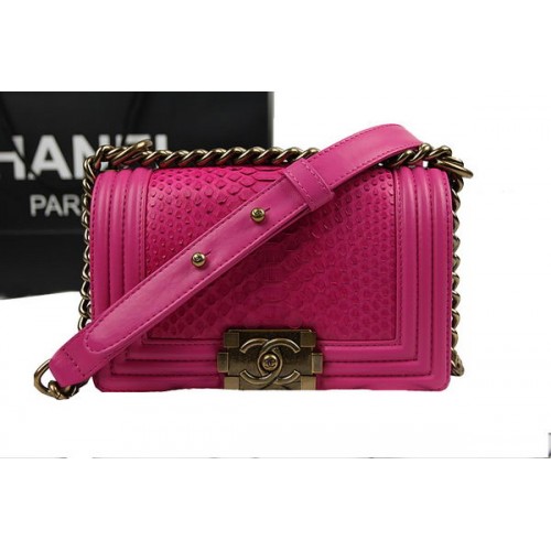 Chanel Boy Flap Schoudertas Rose Origineel Python Leer A67085 Goud