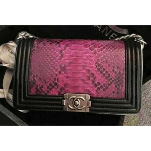 Chanel Boy Flap Schoudertas Roze Python Leer A66095 Zilver