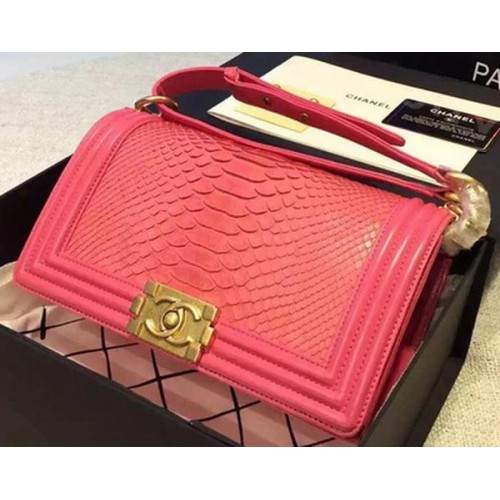 Chanel Boy Flap Schoudertas Rosy Python Leer A66095 Goud
