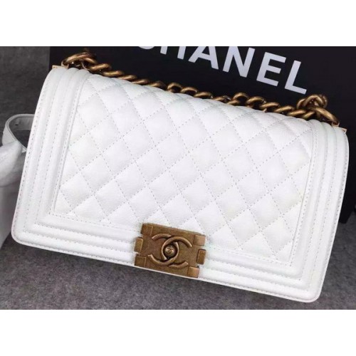 Chanel Boy Flap Schoudertas Wit Origineel Kalfsleer A8708 Brons