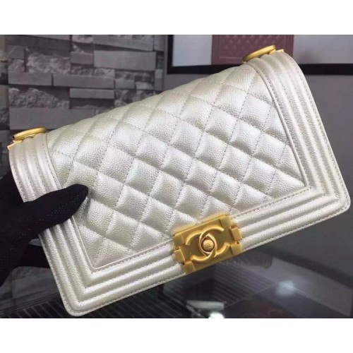 Chanel Boy Flap Schoudertas Wit Origineel Kalfsleer A8708 Goud