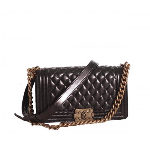 Chanel Boy Flap schoudertas in zwart lamsleer A67086 goud