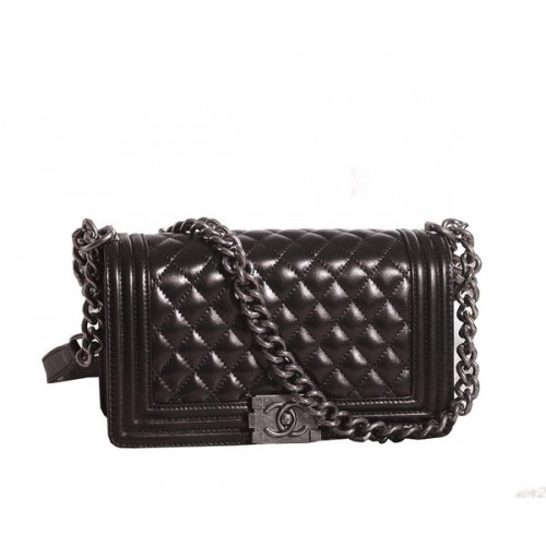 Chanel Boy Flap schoudertas in zwart lamsleer A67086 zilver